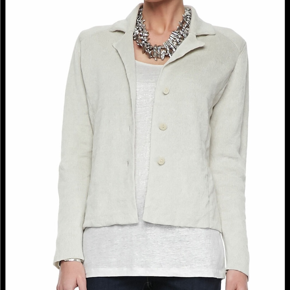 Eileen Fisher Soft Light Sage Button-Front Collar Cardigan